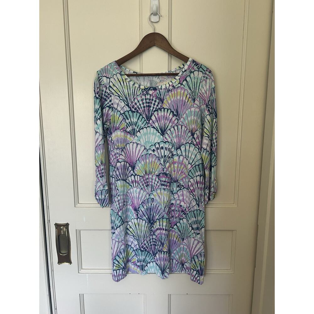 Lilly Pulitzer Tropical Shell Shift Dress Womens Size Medium Purple Blue Beach